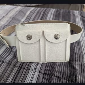 Vince Camuto White Pebbled Leather Dual-Pocket Belt Bag